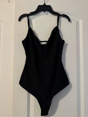 Black Textured One-Piece Body Suit